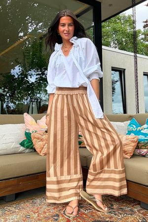 Bloc Stripe Wide Leg Pant Nutmeg & Cedar